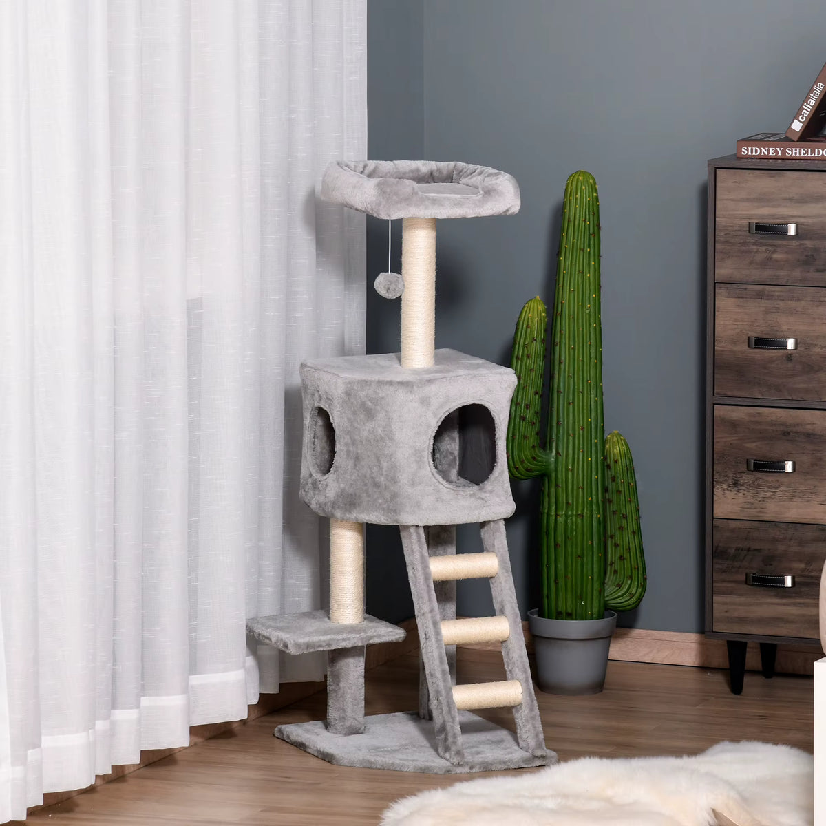 Arbre à Chat Bois Gris 120 cm – 3 niveaux