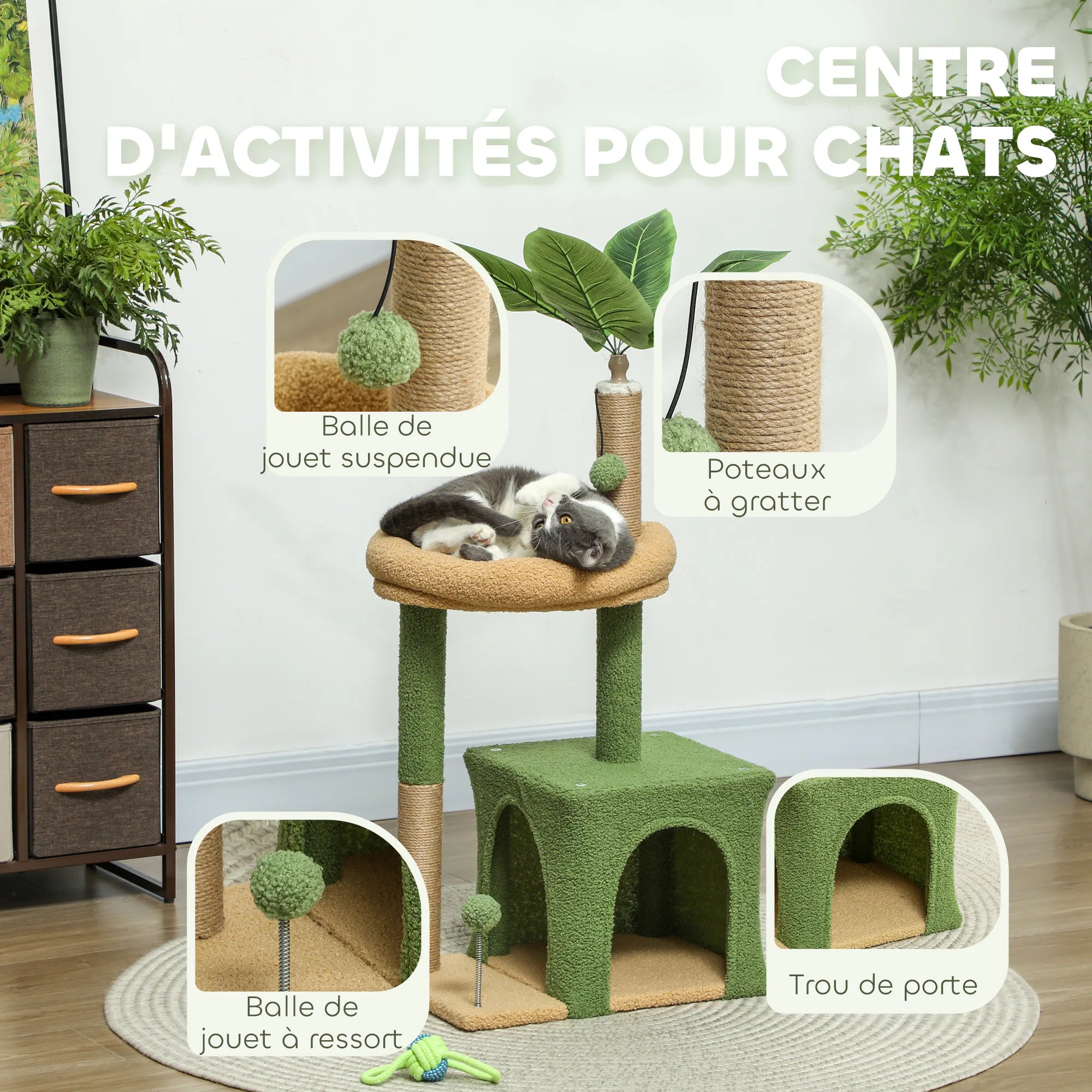 Arbre à Chat Fleur 98 cm – 3 niveaux