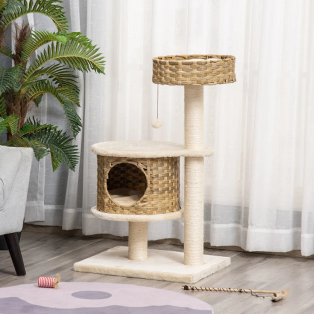 Arbre à Chat Rotin Design Compact - 95 cm