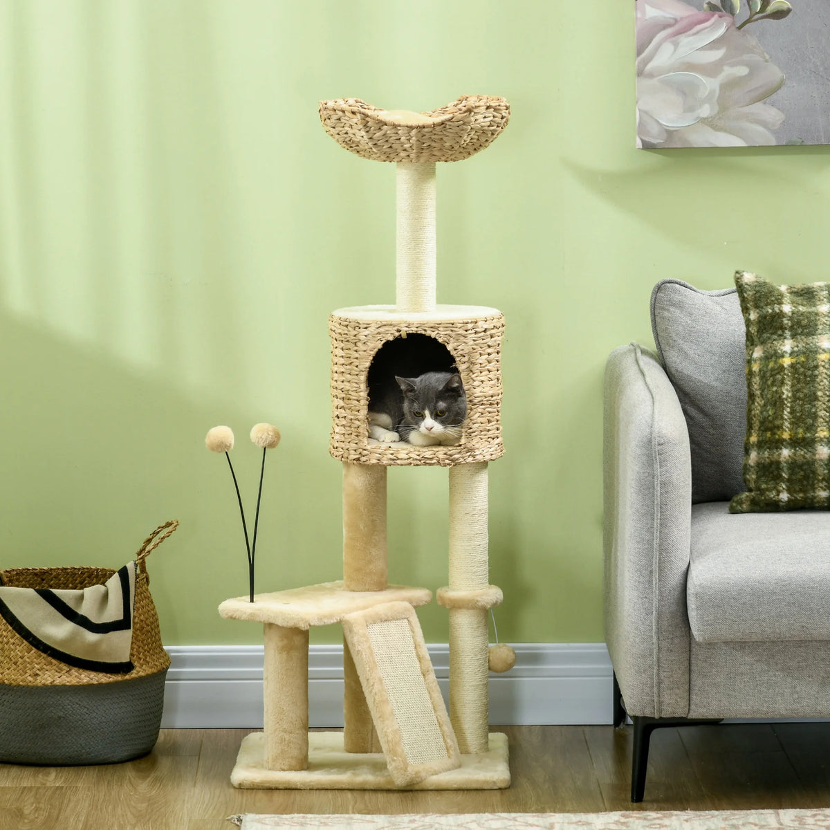 Arbre à Chat Avec Panier Osier - 116 cm