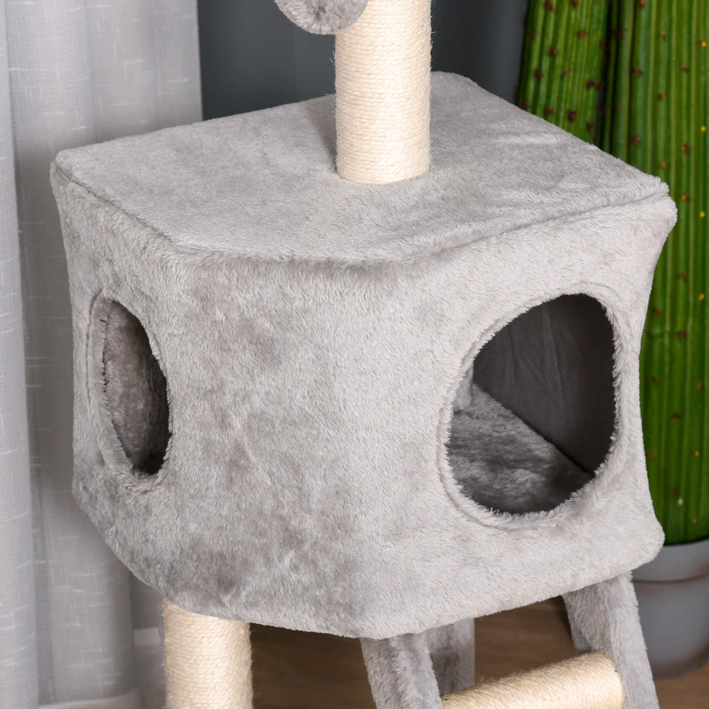 Arbre à Chat Bois Gris 120 cm – 3 niveaux