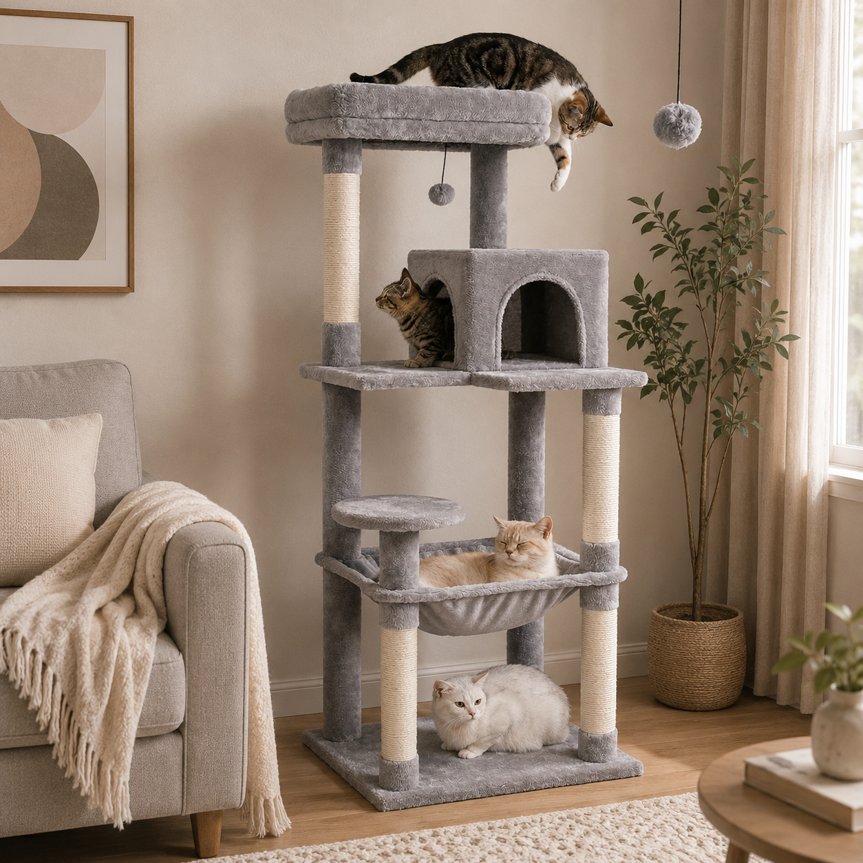 Arbre à Chat Bois XXL 143 cm - 4 niveaux