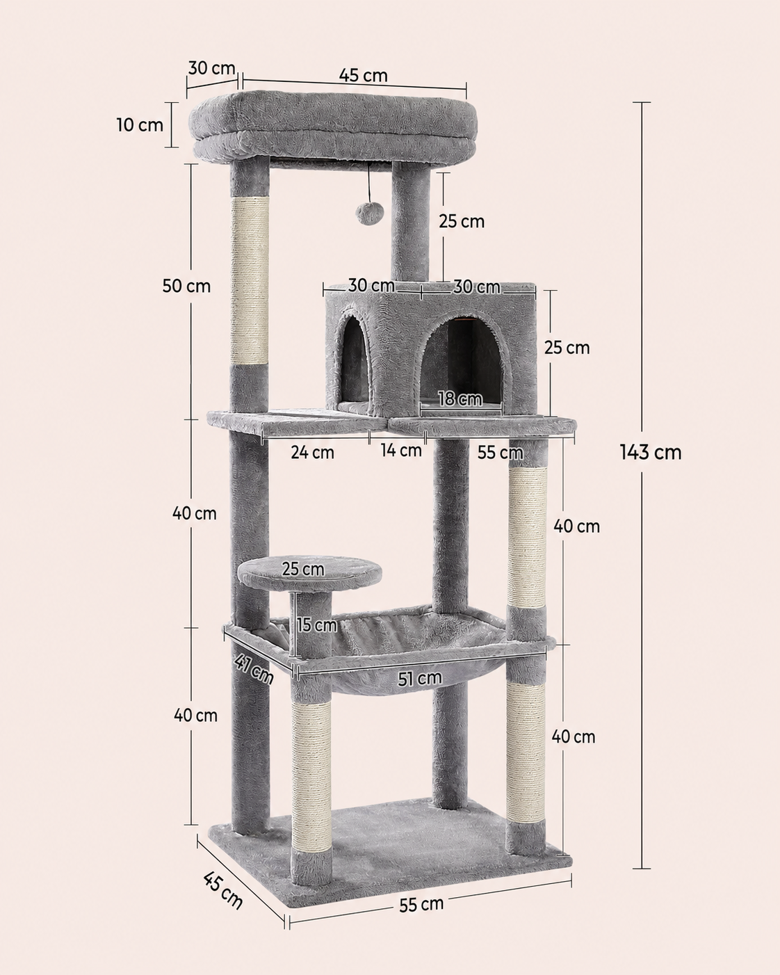 Arbre à Chat Bois XXL 143 cm - 4 niveaux
