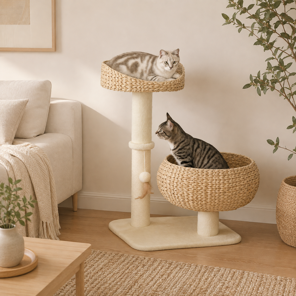 Arbre à Chat Bois Cosy 2 paniers - 72 cm