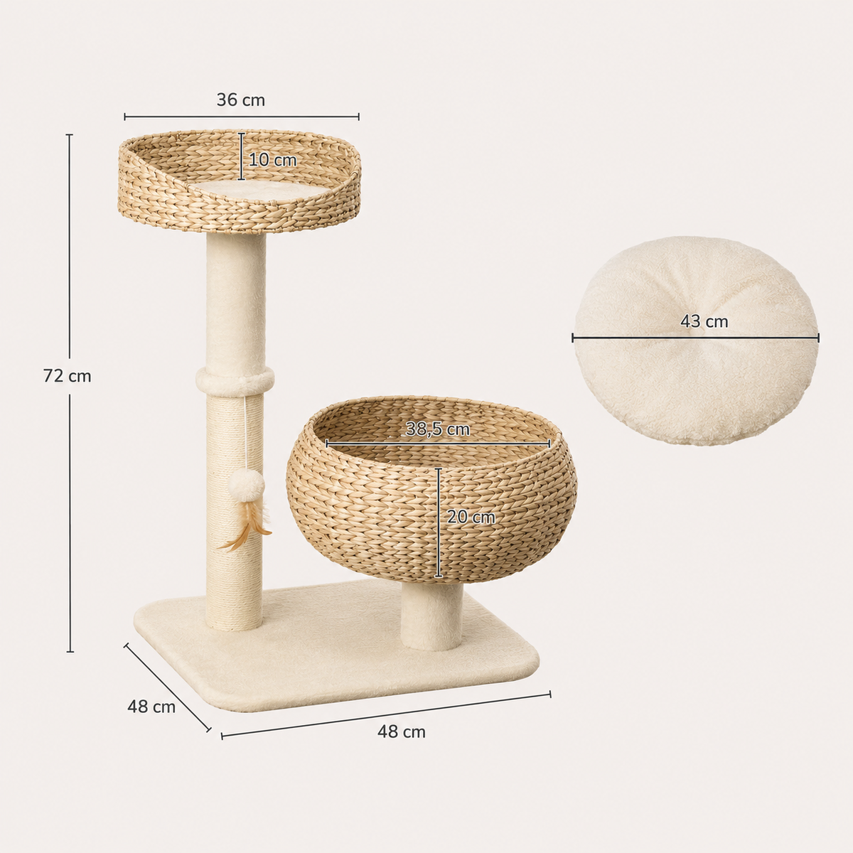 Arbre à Chat Bois Cosy 2 paniers - 72 cm