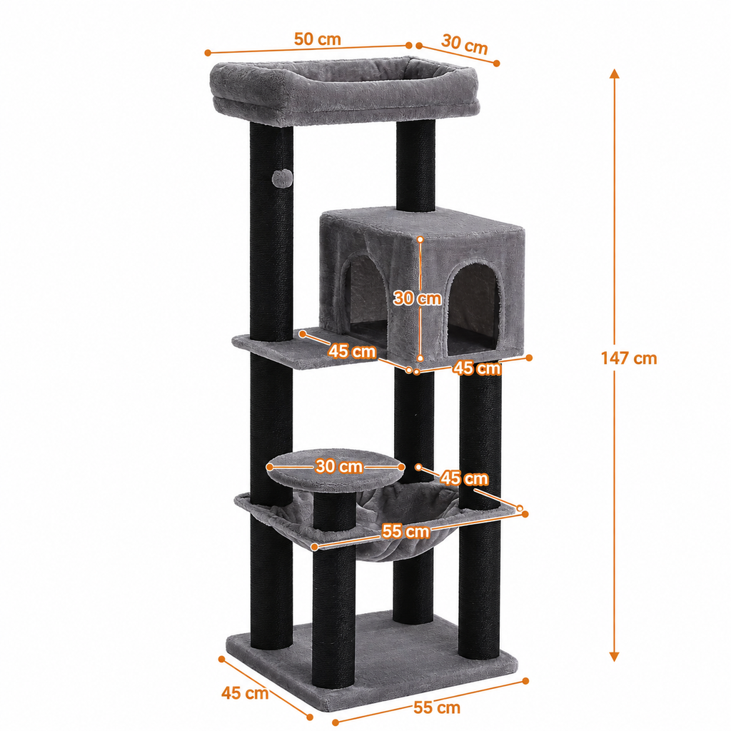 Arbre à Chat XXL 147 cm – 4 niveaux