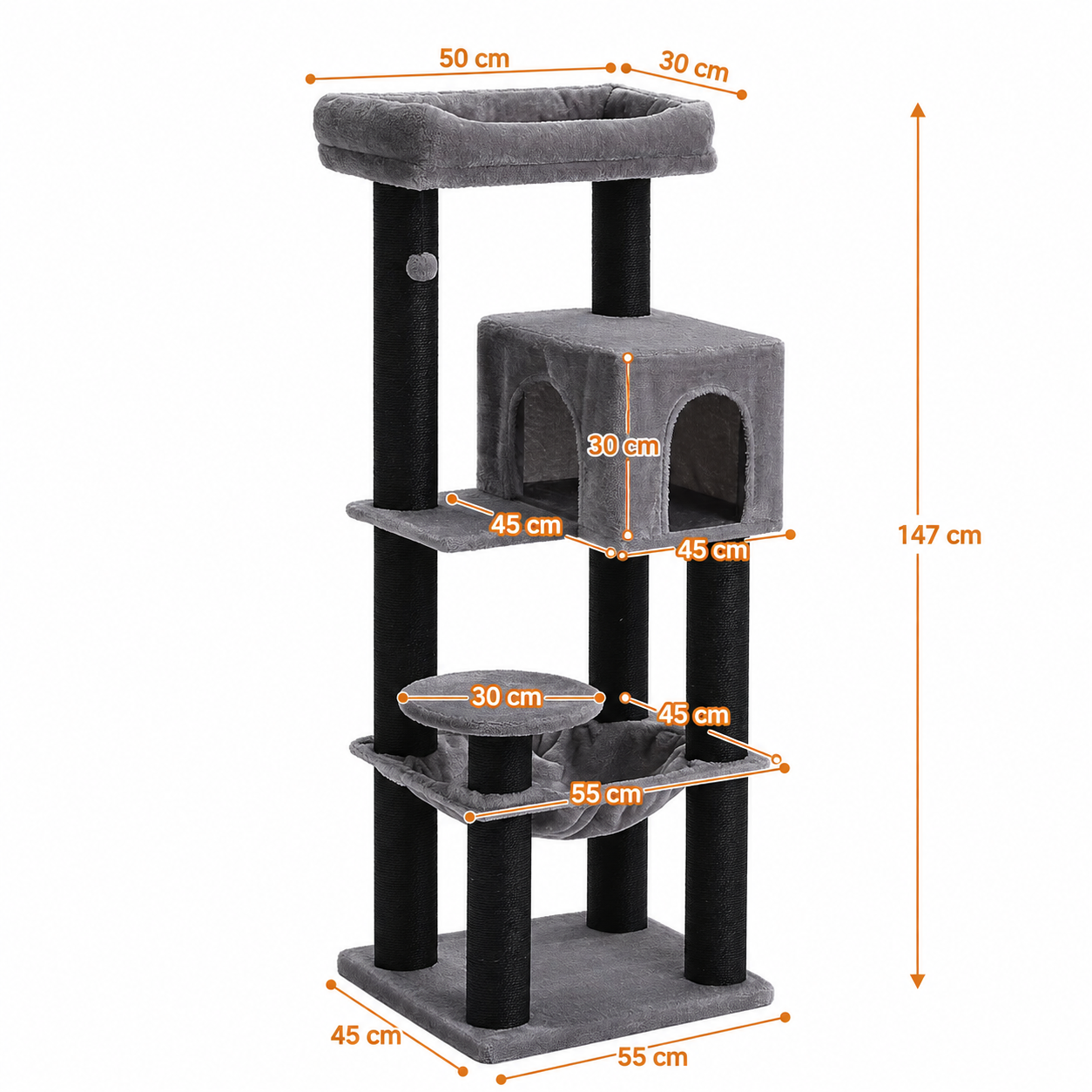 Arbre à Chat XXL 147 cm – 4 niveaux