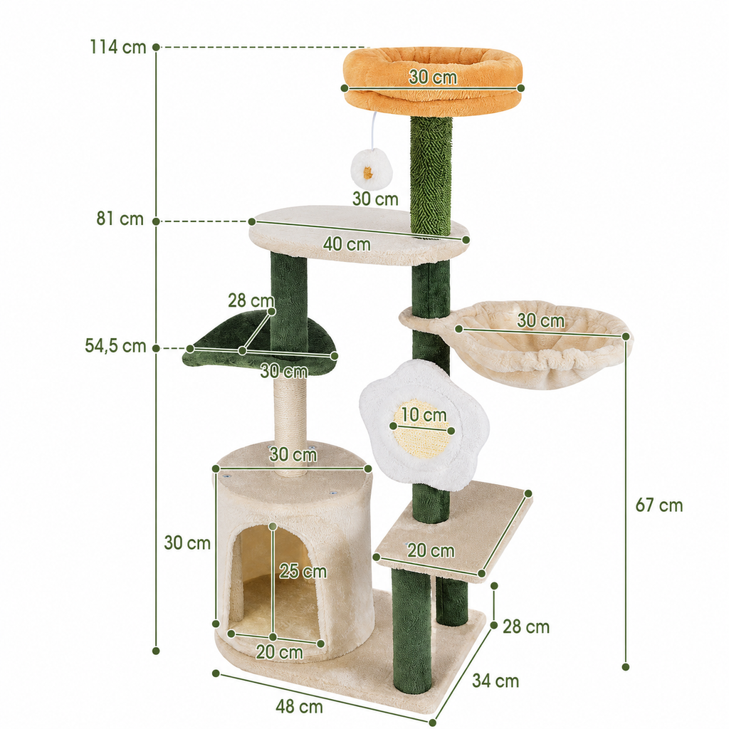 Arbre à Chat Fleur Avec Plateforme - 114 cm