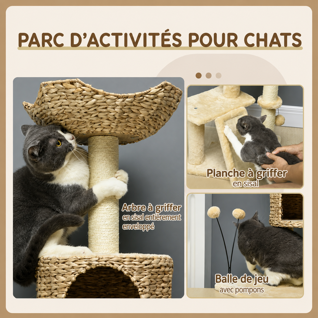 Arbre à Chat Avec Panier Osier - 116 cm