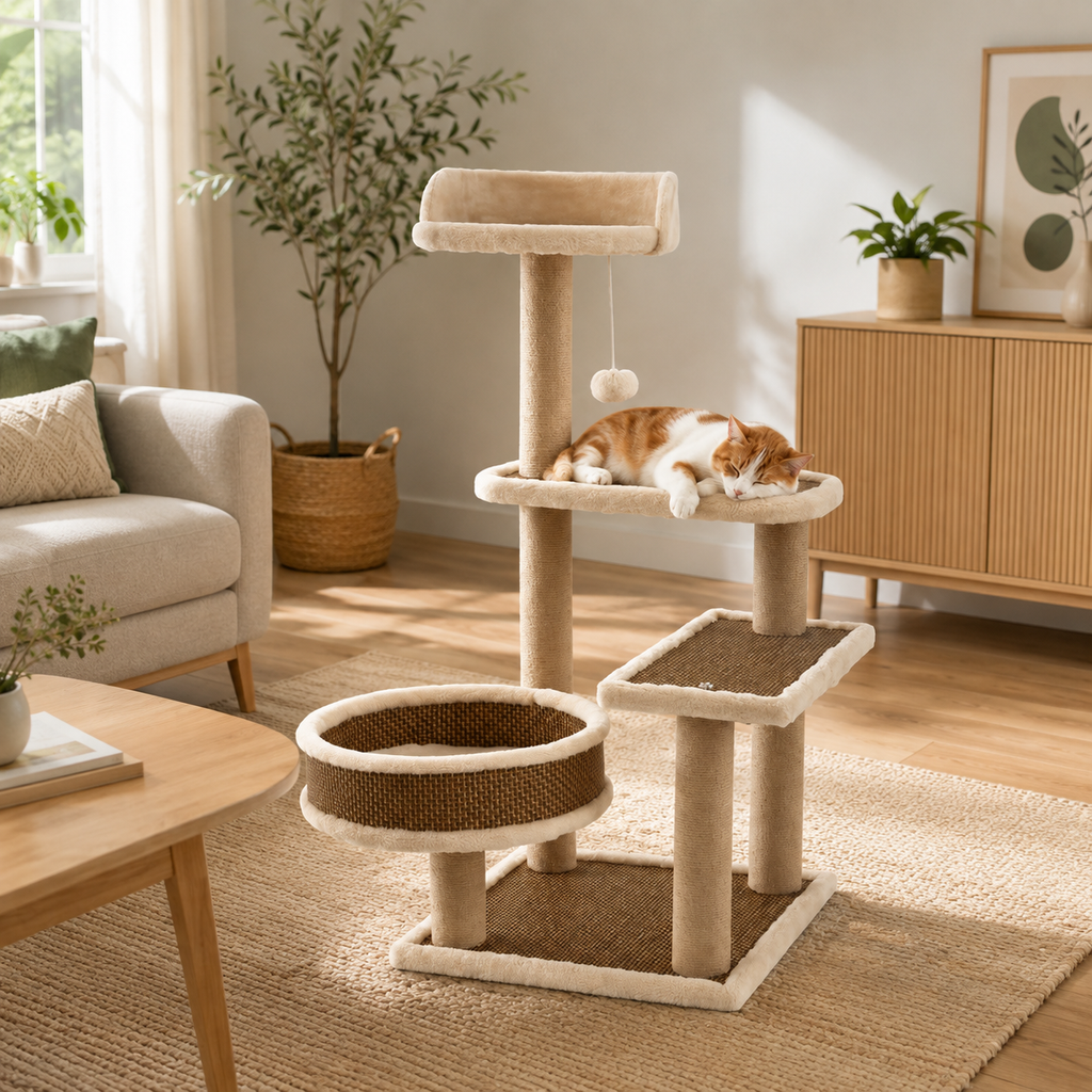 Arbre à Chat Bois Multiplateformes – 90 cm