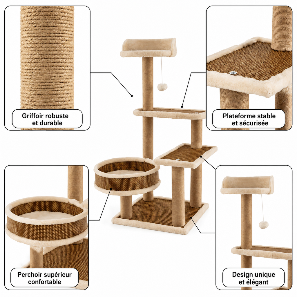 Arbre à Chat Bois Multiplateformes – 90 cm