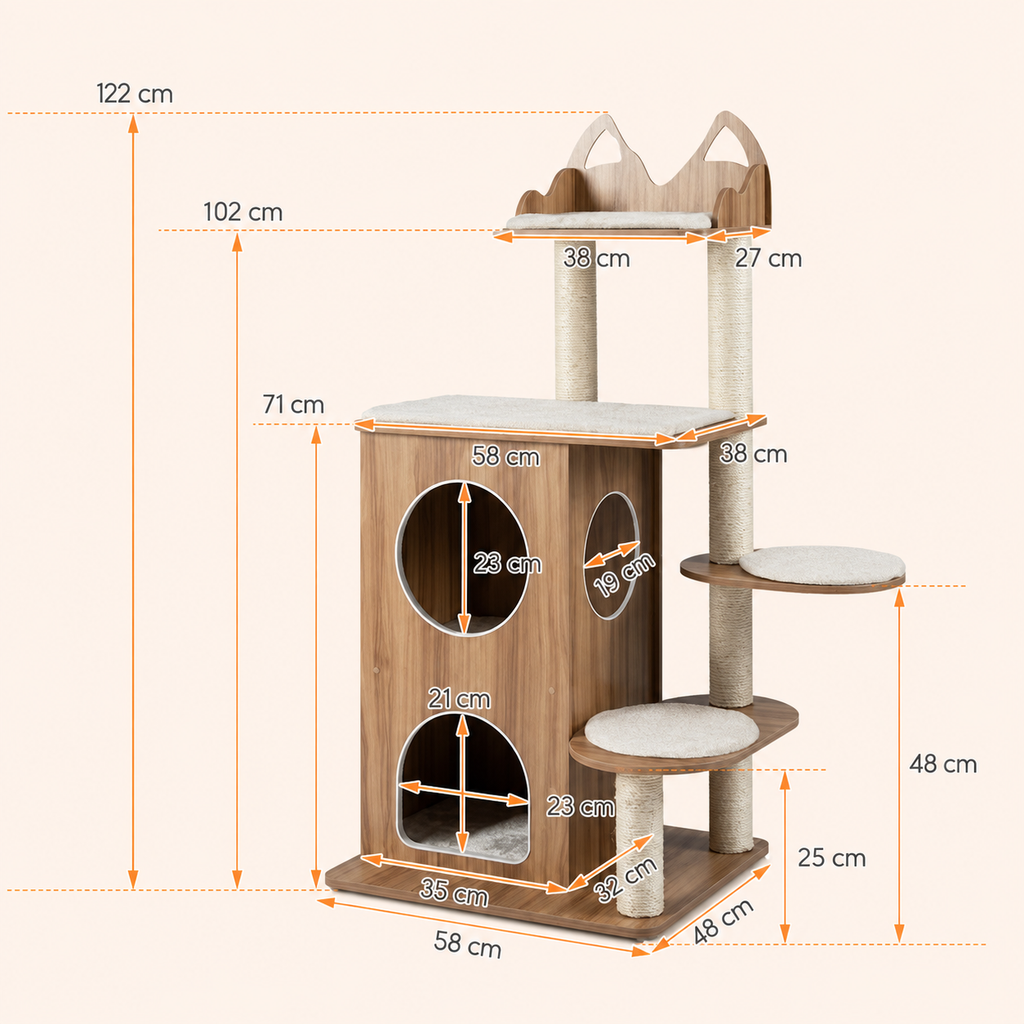 Arbre à Chat Luxe Bois Naturel – 3 niveaux