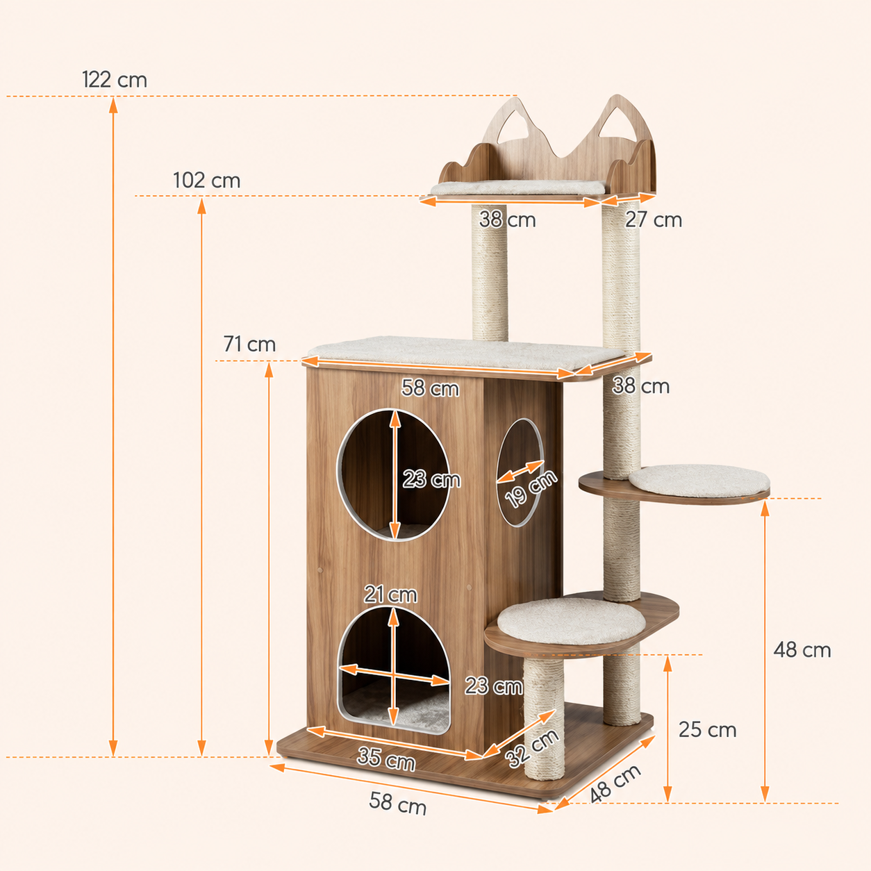 Arbre à Chat Luxe Bois Naturel – 3 niveaux