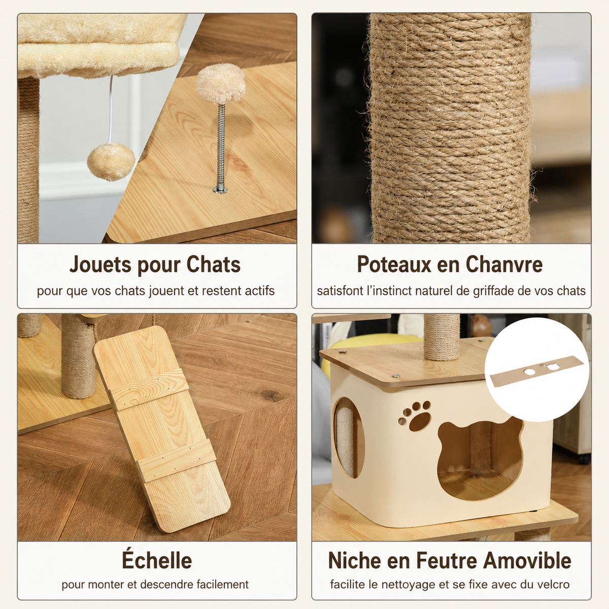 Arbre à Chat Luxe En Bois – 130 cm