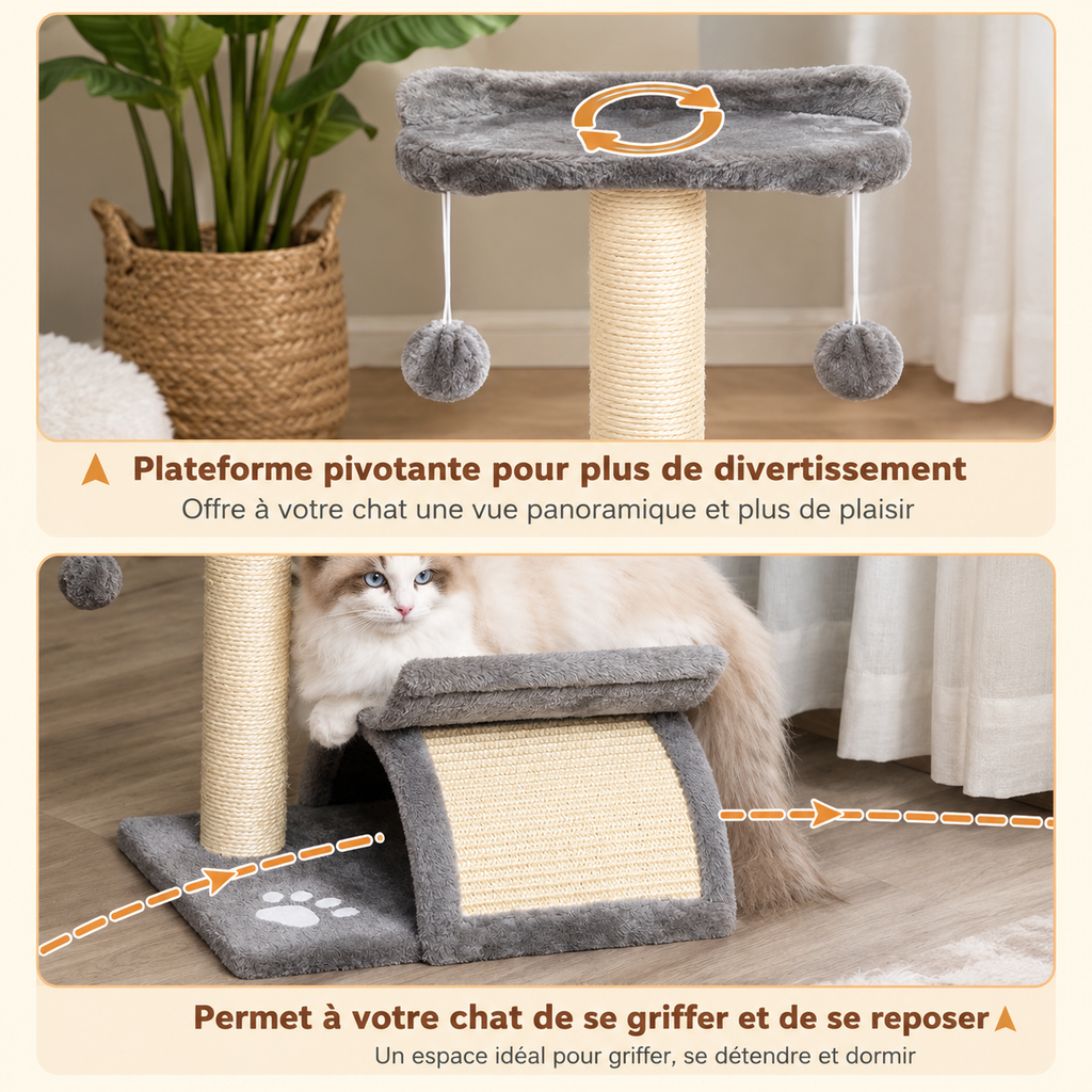 Petit Arbre à Chat Compact – 43 cm – 3 niveaux