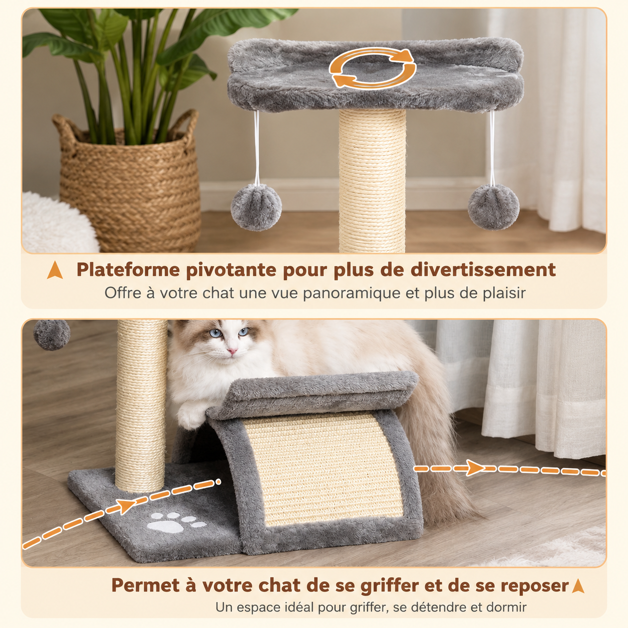 Petit Arbre à Chat Compact – 43 cm – 3 niveaux