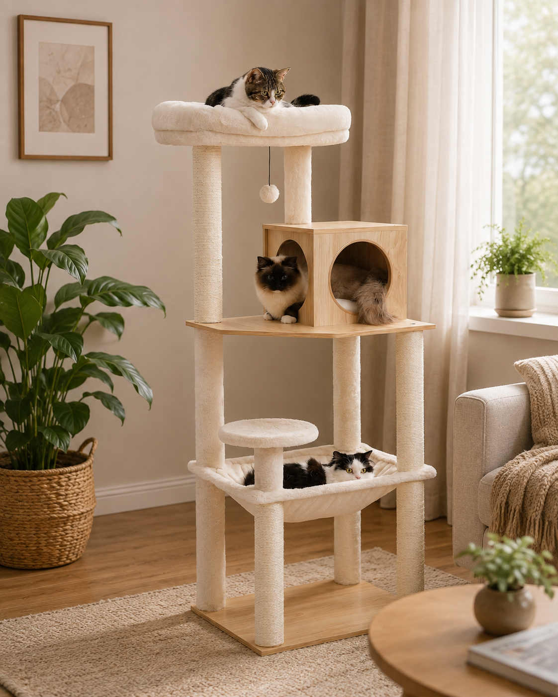 Arbre à Chat Bois Moderne – 143 cm