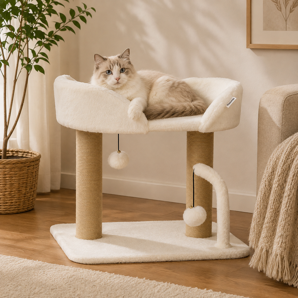 Petit Arbre à Chat Compact Blanc - 42 cm