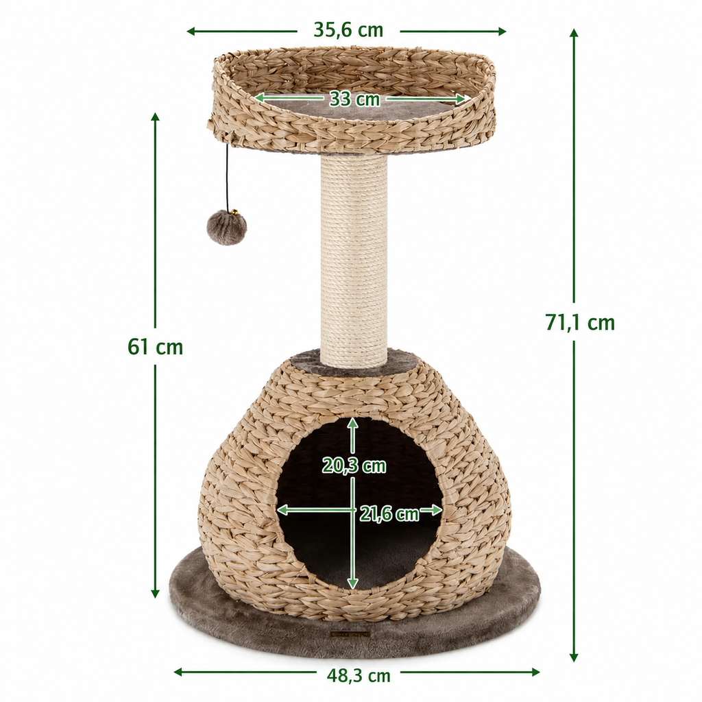 Arbre à Chat Bois Naturel et Rotin - 71 cm