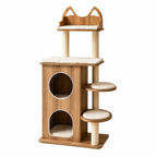 Arbre à Chat Luxe Bois Naturel – 3 niveaux