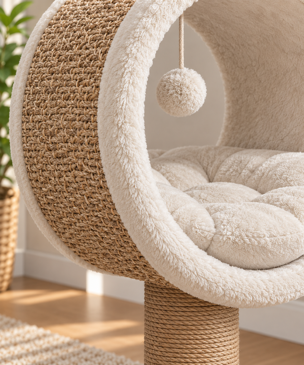 Petit Arbre à Chat Rotin Compact – 56 cm