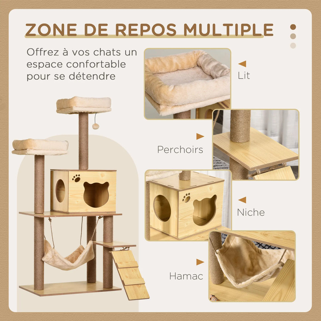 Arbre à Chat Bois Design – 130 cm