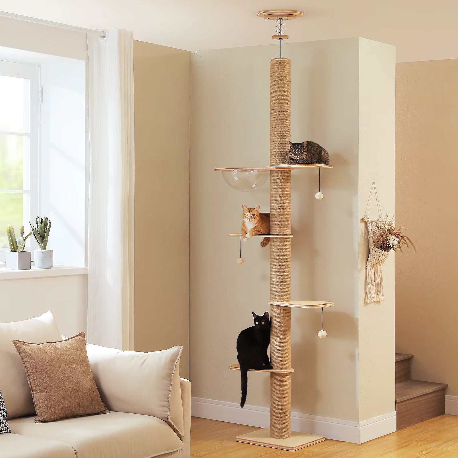 Arbre à Chat Sol-Plafond Bois – 284 cm