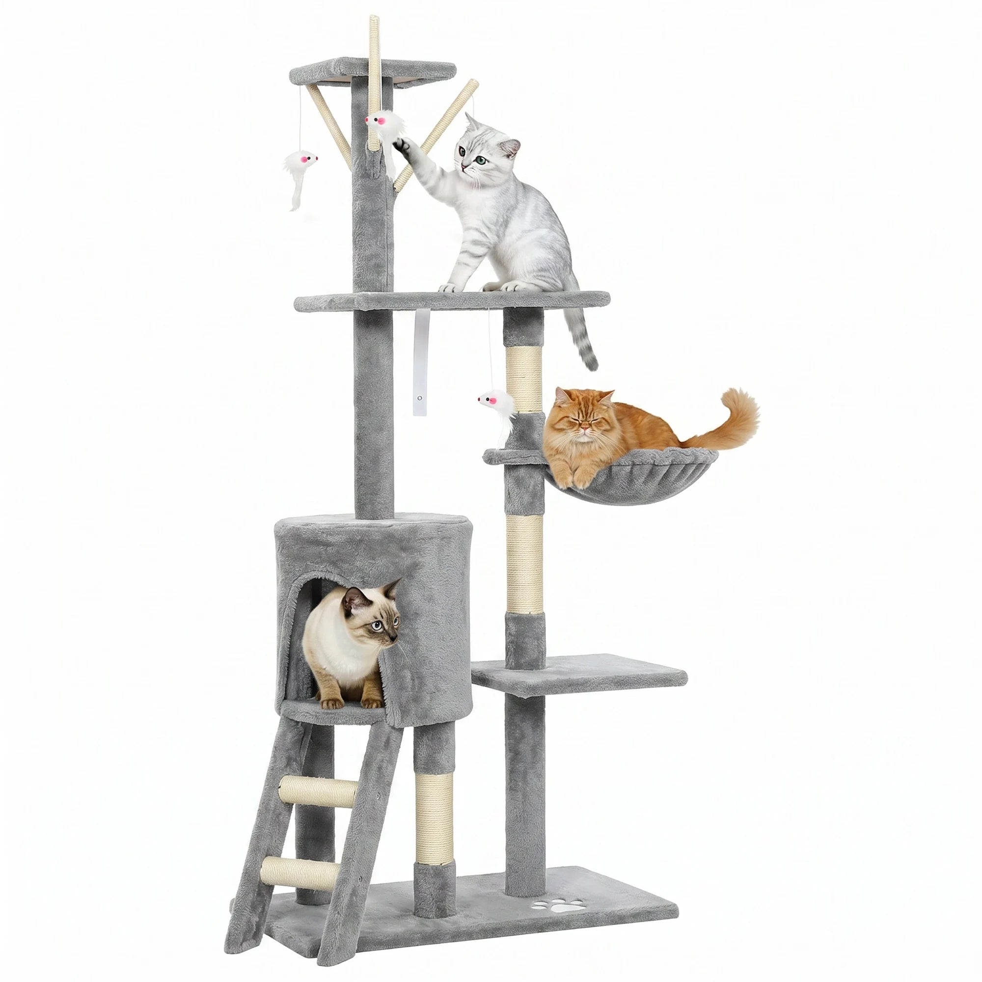 Arbre à Chat Gris Multiplateformes 134 cm – 3 niveaux