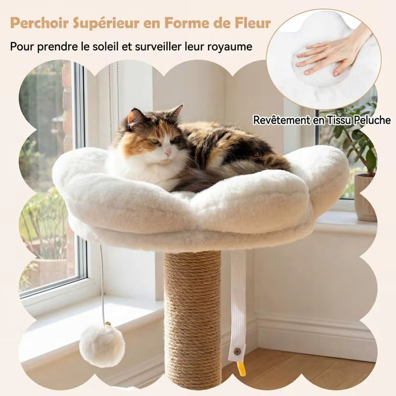 Arbre à Chat Fleur 96 cm - Blanc et Beige