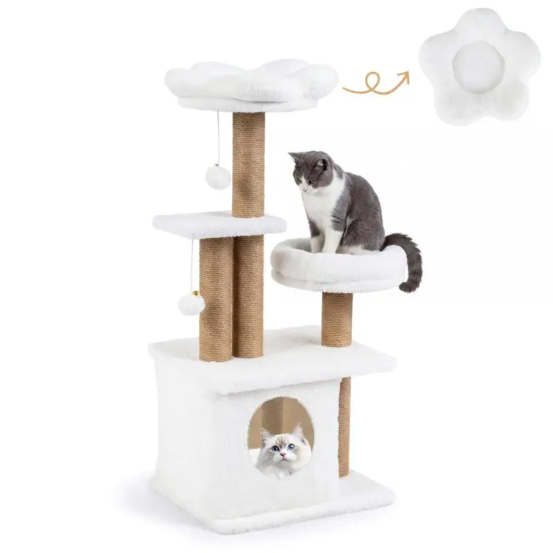 Arbre à Chat Fleur 96 cm - Blanc et Beige