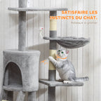 Arbre à Chat Gris Multiplateformes 134 cm – 3 niveaux