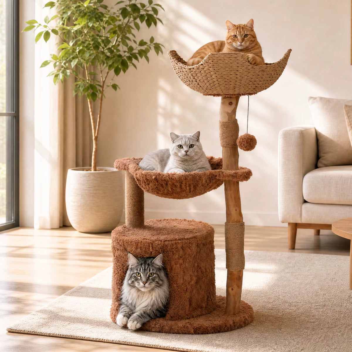 Arbre à Chat Bois Massif Moderne – 102 cm