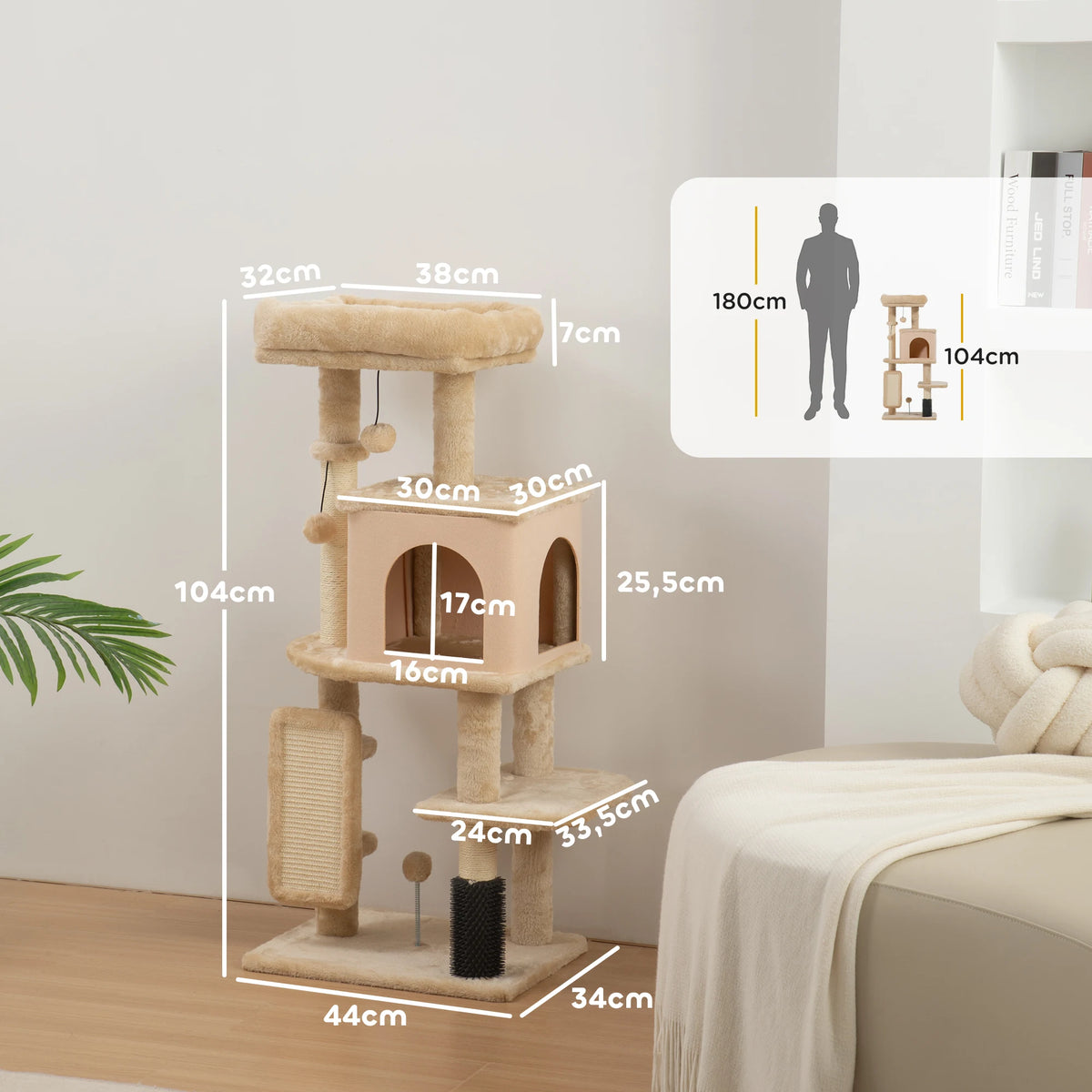Arbre à Chat Bois 104 cm – 4 niveaux