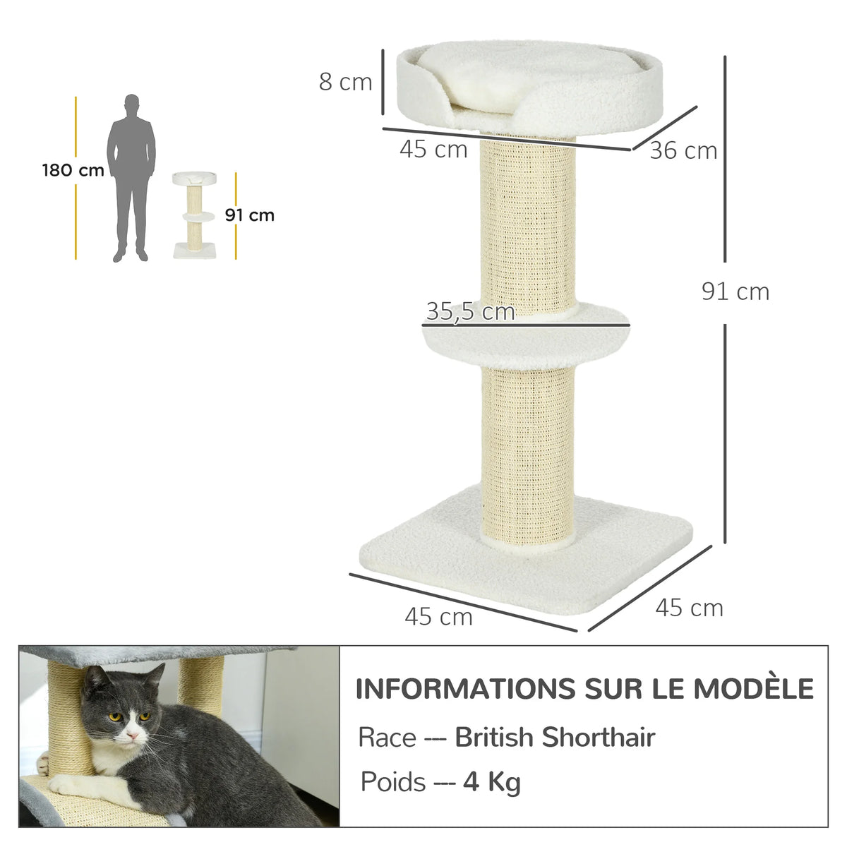 Petit Arbre à Chat – 91 cm – 3 niveaux