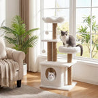 Arbre à Chat Fleur 96 cm - Blanc et Beige