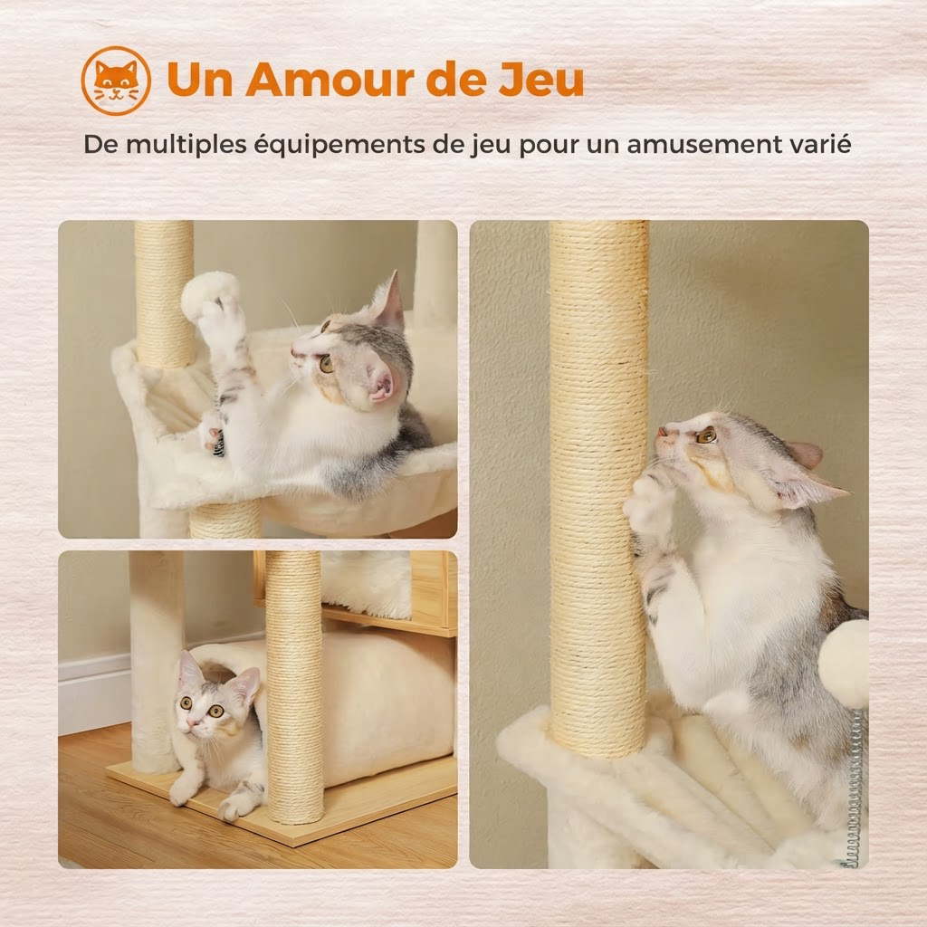 Arbre à Chat Sol-Plafond Bois – 256 cm