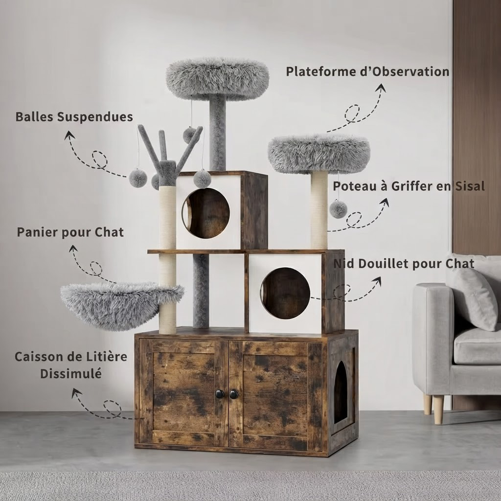 Arbre à Chat Luxe Bois – 146 cm