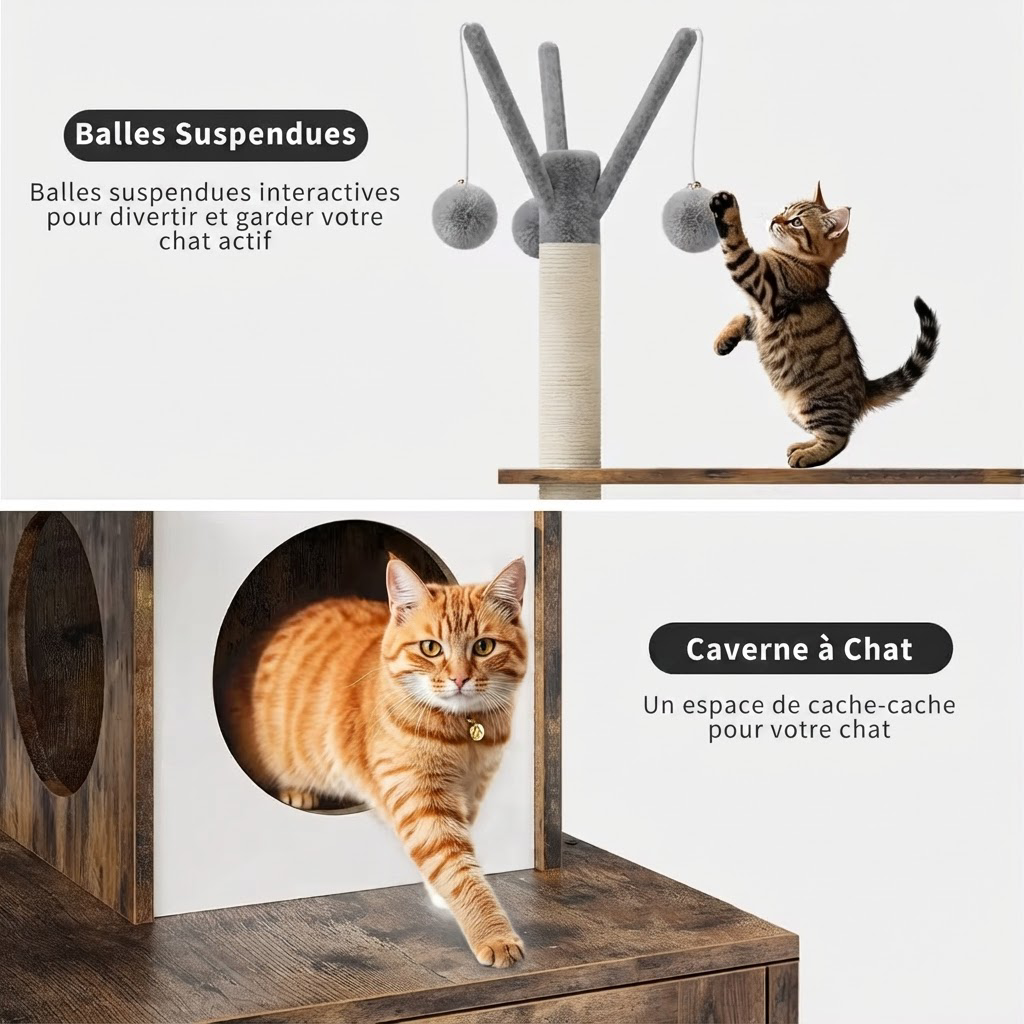 Arbre à Chat Luxe Bois – 146 cm