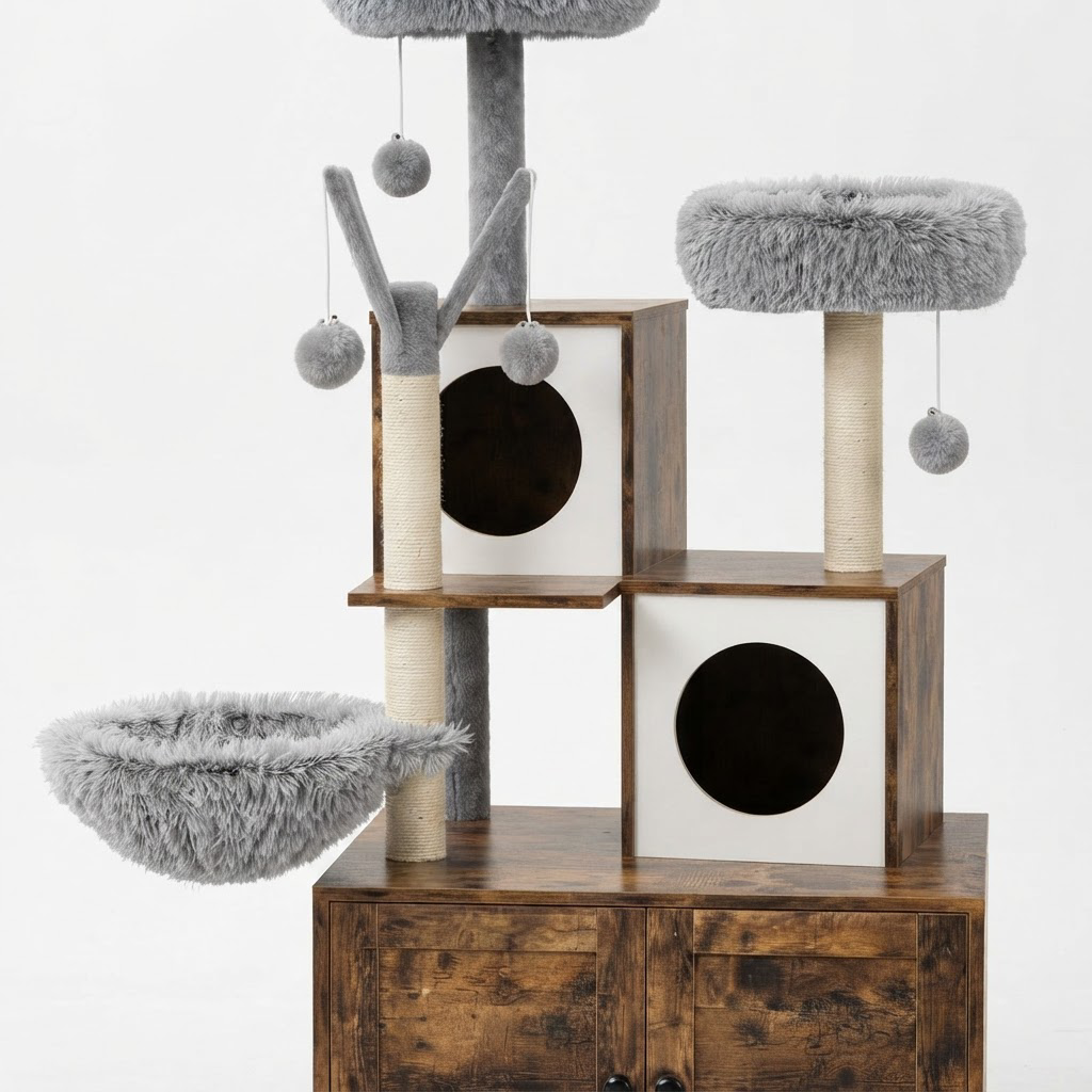 Arbre à Chat Luxe Bois – 146 cm
