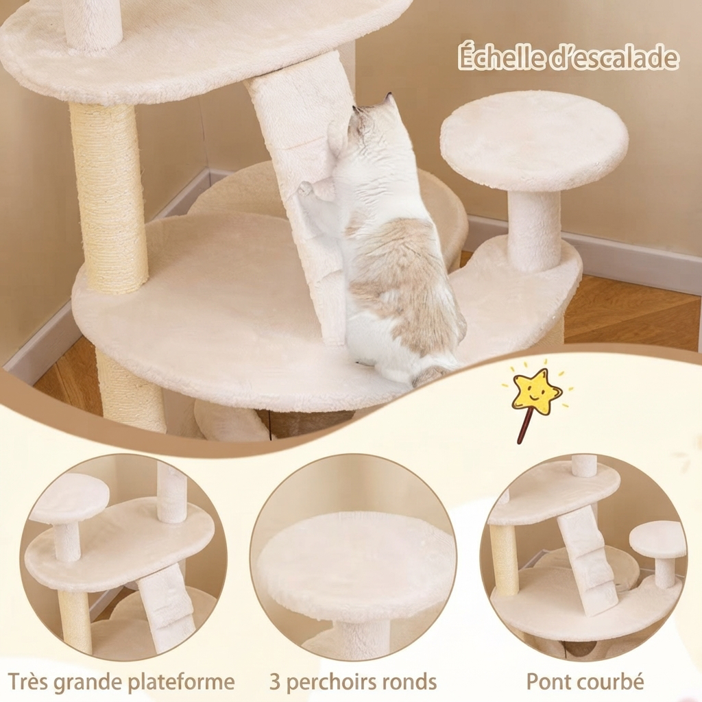 Arbre à Chat Cosy Bois Compact – 101 cm